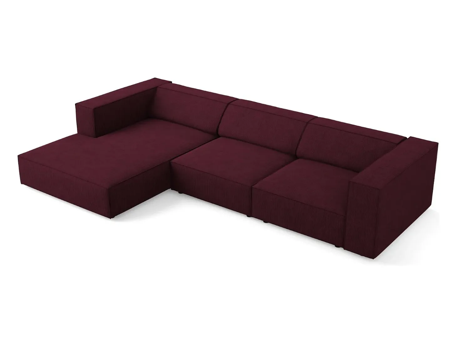 Cosmopolitan Design - Sofá de canto esquerdo "Arendal" 4 lugares em tecido chenille com efeito canelado rubi - 284x166x70cm