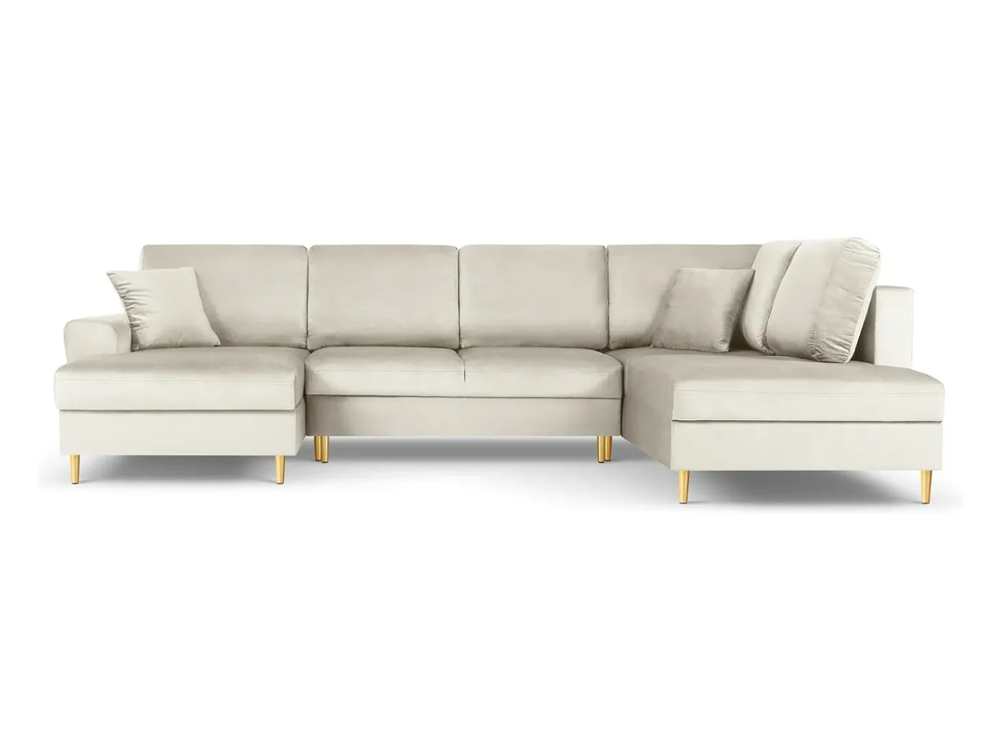 Cosmopolitan Design - Sofá panorâmico convertível em linha reta com caixa de arrumação "Kyoto" 7 lugares em veludo bege claro - 313x194x88cm