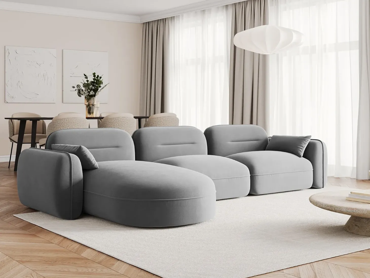 Cosmopolitan Design - Sofá modular de canto esquerdo "Sydney" 4 lugares em veludo cinza claro - 320x165x70cm
