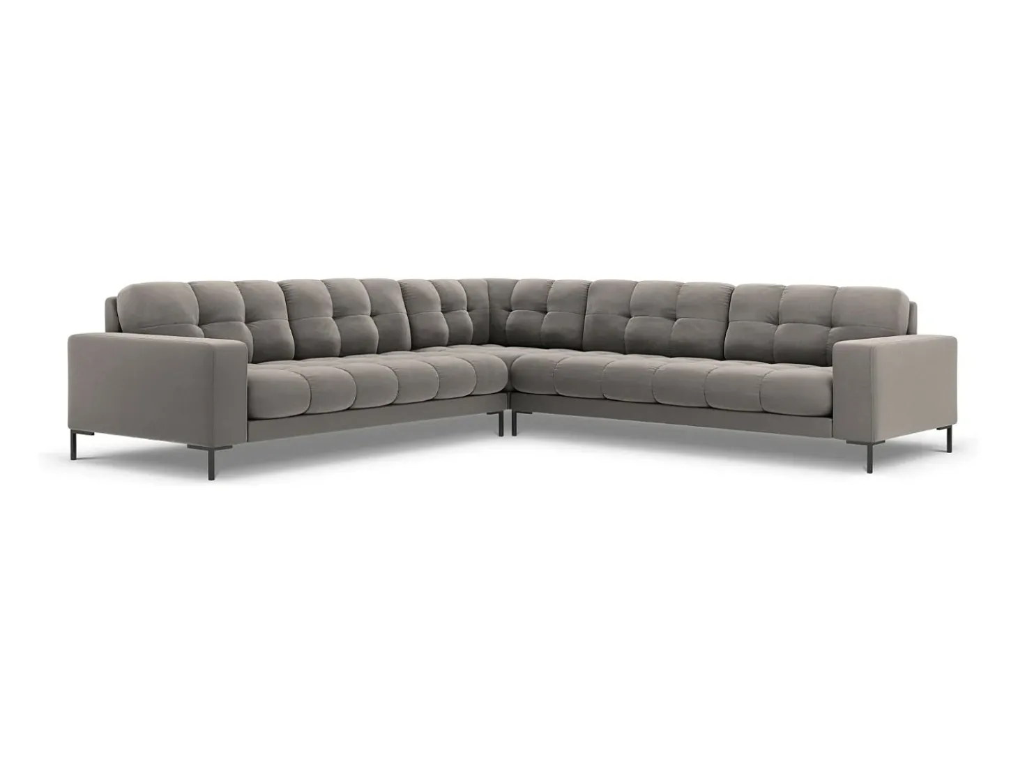 Cosmopolitan Design - Sofá de canto simétrico "Bali" 6 lugares em veludo cinza claro - 256x256x75cm