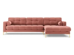 Cosmopolitan Design - Sofá de canto direito "Bali" 5 lugares em veludo rosa - 293x185x75cm