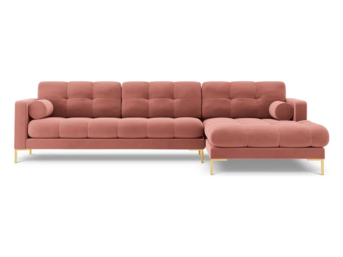 Cosmopolitan Design - Sofá de canto direito "Bali" 5 lugares em veludo rosa - 293x185x75cm