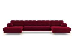 Cosmopolitan Design - Sofá panorâmico "Bali" 7 lugares em veludo vermelho - 383x185x75cm
