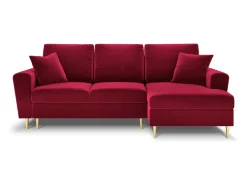 Cosmopolitan Design - Sofá convertível de canto direito com caixa de arrumação "Kyoto" 4 lugares em veludo vermelho - 241x145x88cm