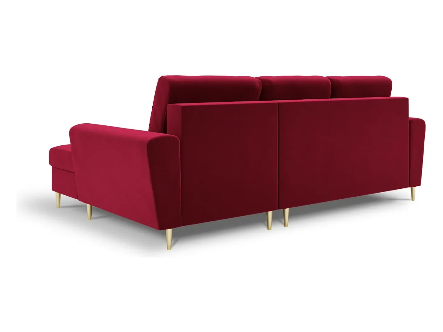 Cosmopolitan Design - Sofá convertível de canto direito com caixa de arrumação "Kyoto" 4 lugares em veludo vermelho - 241x145x88cm
