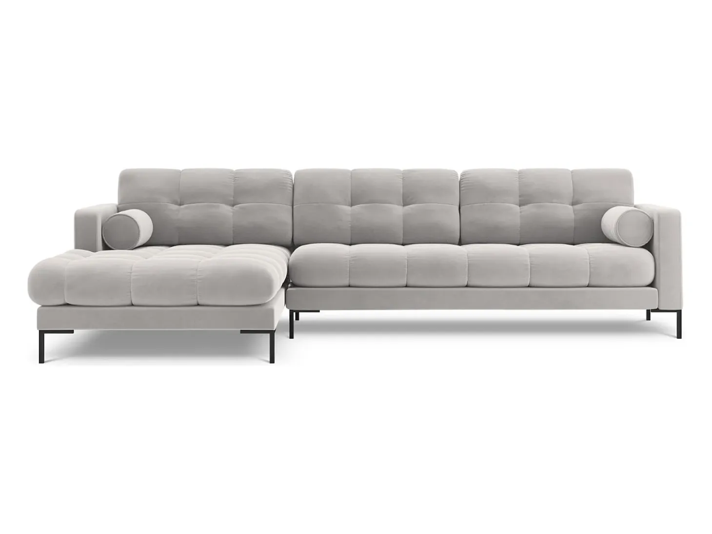 Cosmopolitan Design - Sofá de canto esquerdo "Bali" 5 lugares em veludo prata - 293x185x75cm