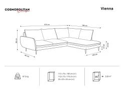 Cosmopolitan Design - Sofá de canto direito "Vienna" 6 lugares em veludo azul claro - 275x185x95cm