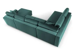 Cosmopolitan Design - Sofá panorâmico convertível esquerdo com caixa de arrumação "Kyoto" 7 lugares em veludo petróleo - 313x194x88cm