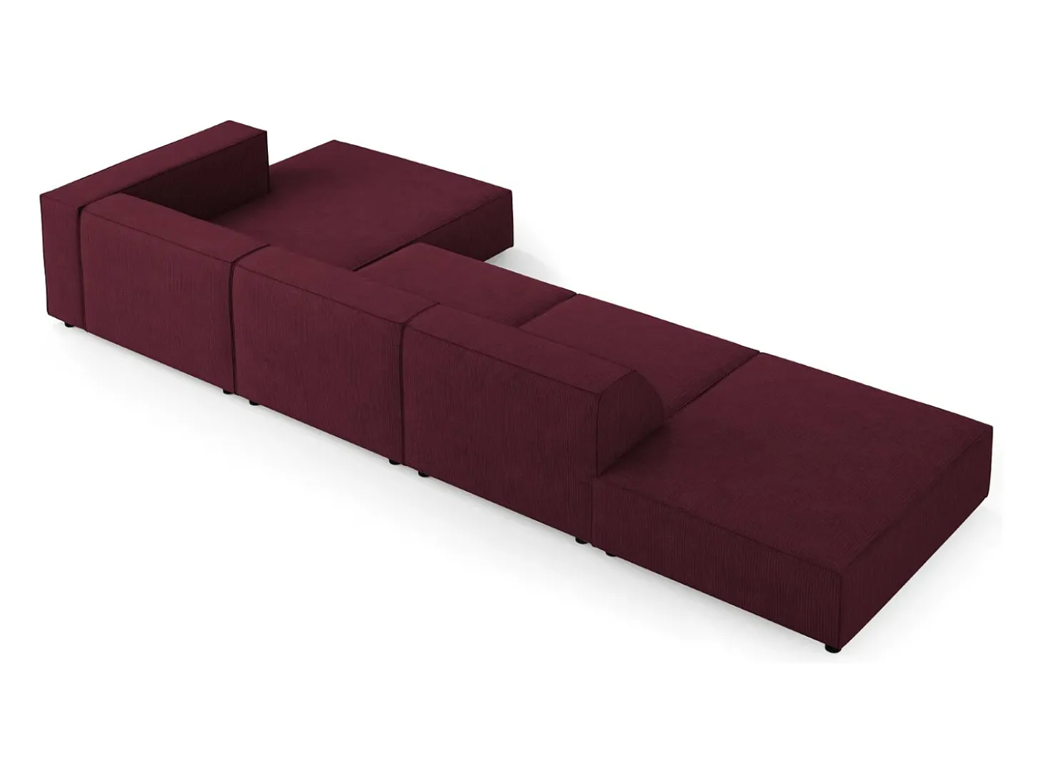 Cosmopolitan Design - Sofá de canto direito "Arendal" 5 lugares em tecido chenille com efeito canelado rubi - 341x166x70cm