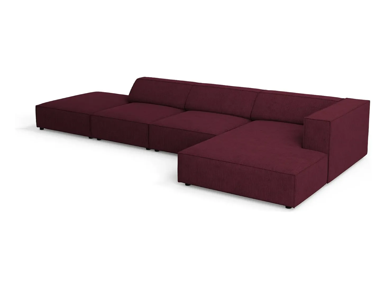 Cosmopolitan Design - Sofá de canto direito "Arendal" 5 lugares em tecido chenille com efeito canelado rubi - 341x166x70cm