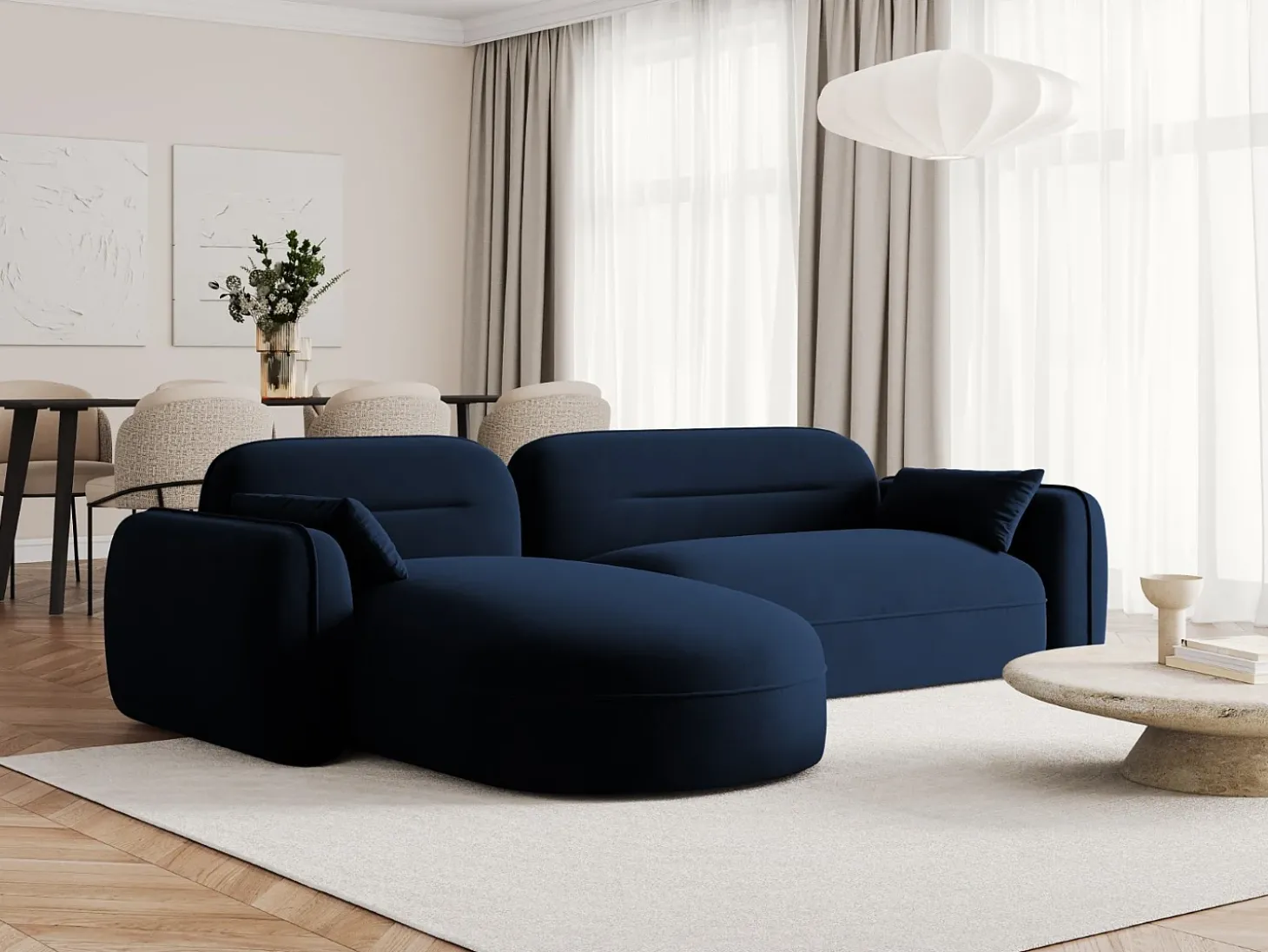 Cosmopolitan Design - Sofá modular de canto esquerdo "Sydney" 4 lugares em veludo azul real - 275x165x70cm