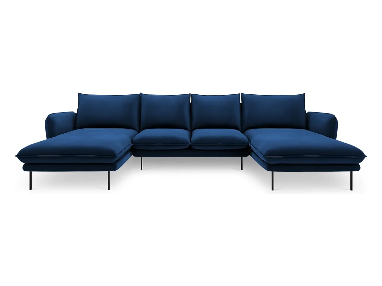 Cosmopolitan Design - Sofá panorâmico "Vienna" 6 lugares em veludo azul real - 350x170x95cm