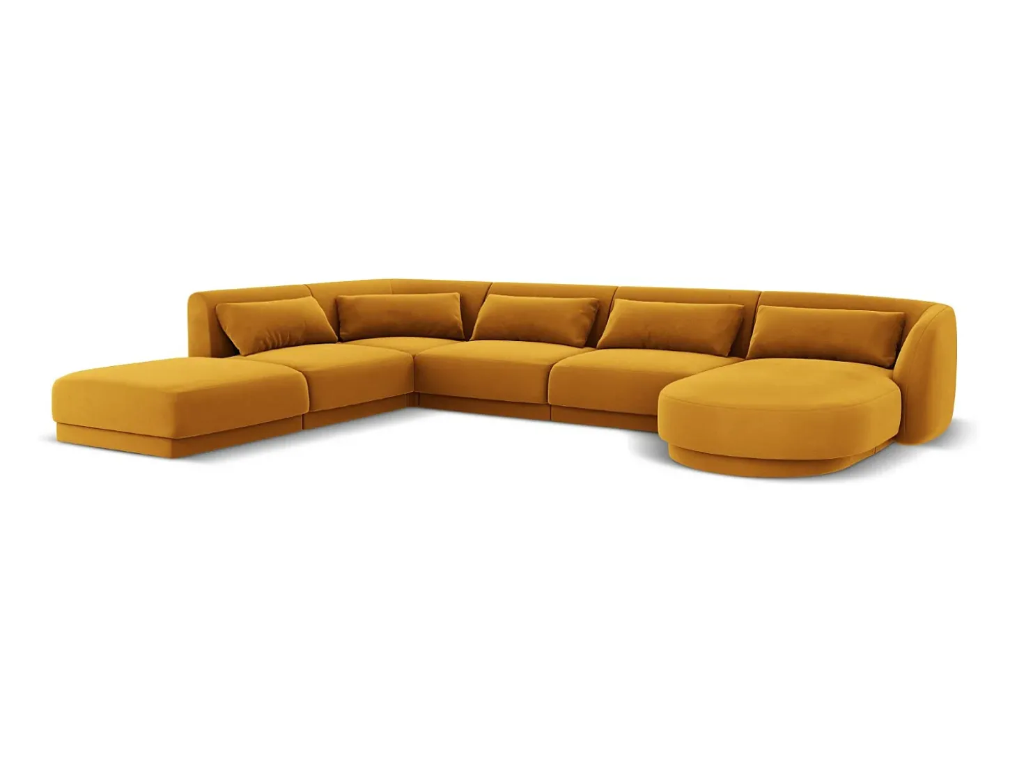 Cosmopolitan Design - Sofá de canto panorâmico à esquerda "Tulum" 6 lugares em veludo amarelo - 330x255x70cm