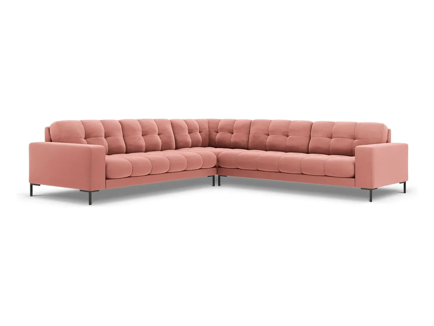 Cosmopolitan Design - Sofá de canto simétrico "Bali" 6 lugares em veludo rosa - 256x256x75cm
