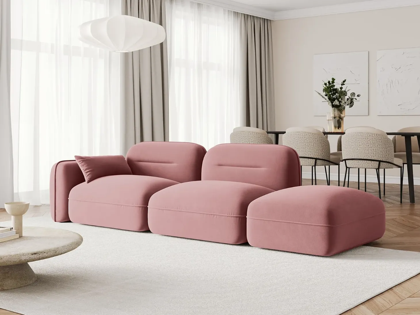 Cosmopolitan Design - Sofá modular direito "Sydney" 3 lugares em veludo salmão - 295x90x70cm
