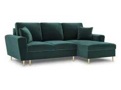 Cosmopolitan Design - Sofá convertível de canto direito com caixa de arrumação "Kyoto" 4 lugares em veludo petróleo - 241x145x88cm