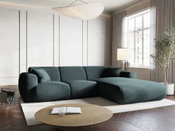 Cosmopolitan Design - Sofá de canto direito "Nolio" 4 lugares em tecido chenille petróleo - 260x170x72cm