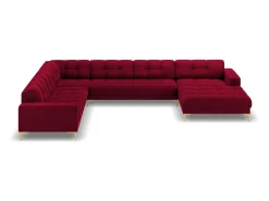Cosmopolitan Design - Sofá de canto panorâmico à esquerda "Bali" 7 lugares em veludo vermelho - 327x256x75cm