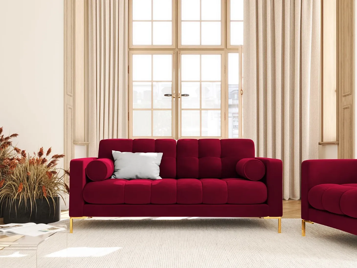 Cosmopolitan Design - Sofá "Bali" 2 lugares em veludo vermelho - 152x92x75cm