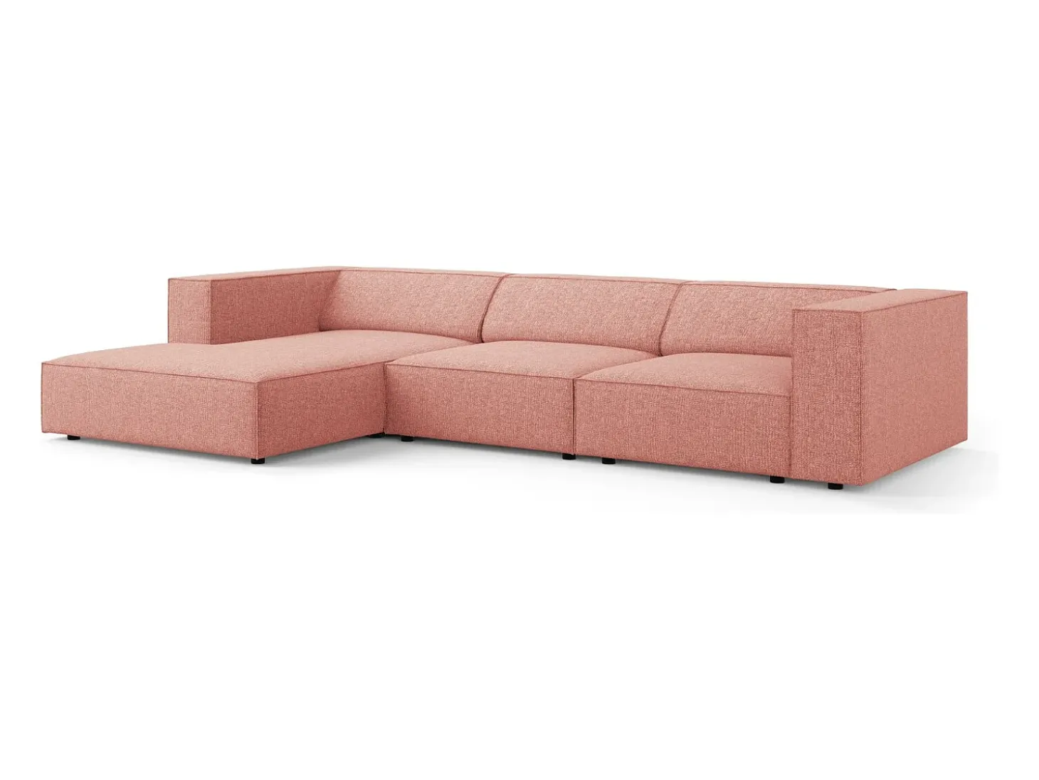 Cosmopolitan Design - Sofá de canto esquerdo "Arendal" 4 lugares em tecido chenille rosa - 284x166x70cm