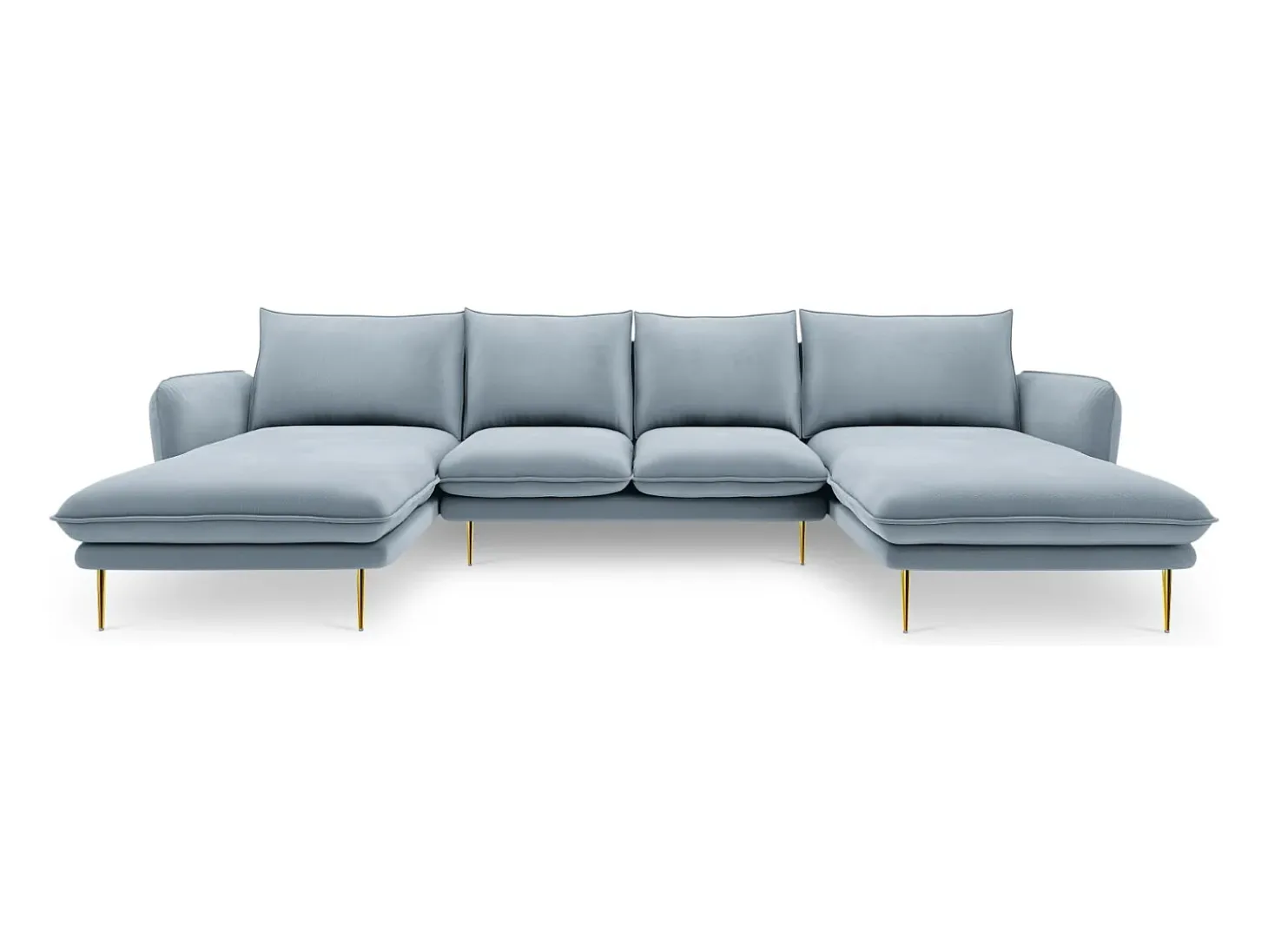 Cosmopolitan Design - Sofá panorâmico "Vienna" 6 lugares em veludo azul claro - 350x170x95cm