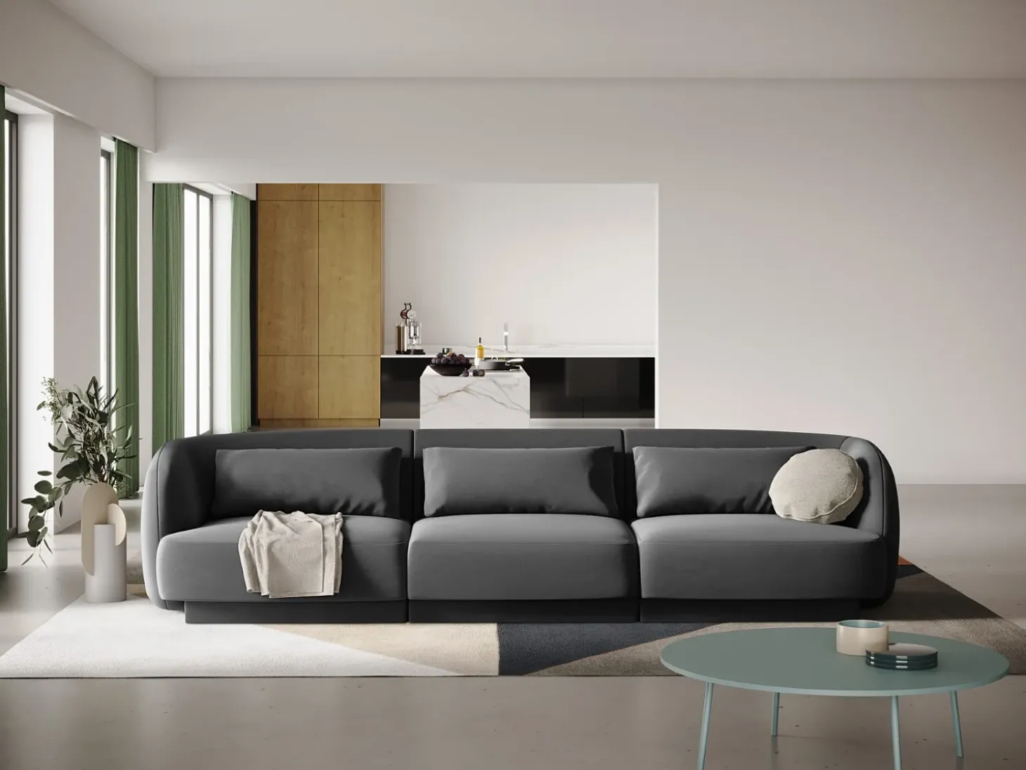 Cosmopolitan Design - Sofá "Tulum" 3 lugares em veludo cinza - 255x90x70cm