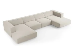 Cosmopolitan Design - Sofá panorâmico "Arendal" 6 lugares em veludo cru - 364x166x70cm