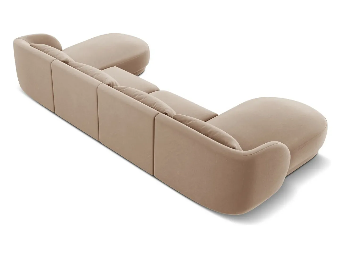 Cosmopolitan Design - Sofá panorâmico "Tulum" 5 lugares em veludo bege - 330x156x70cm