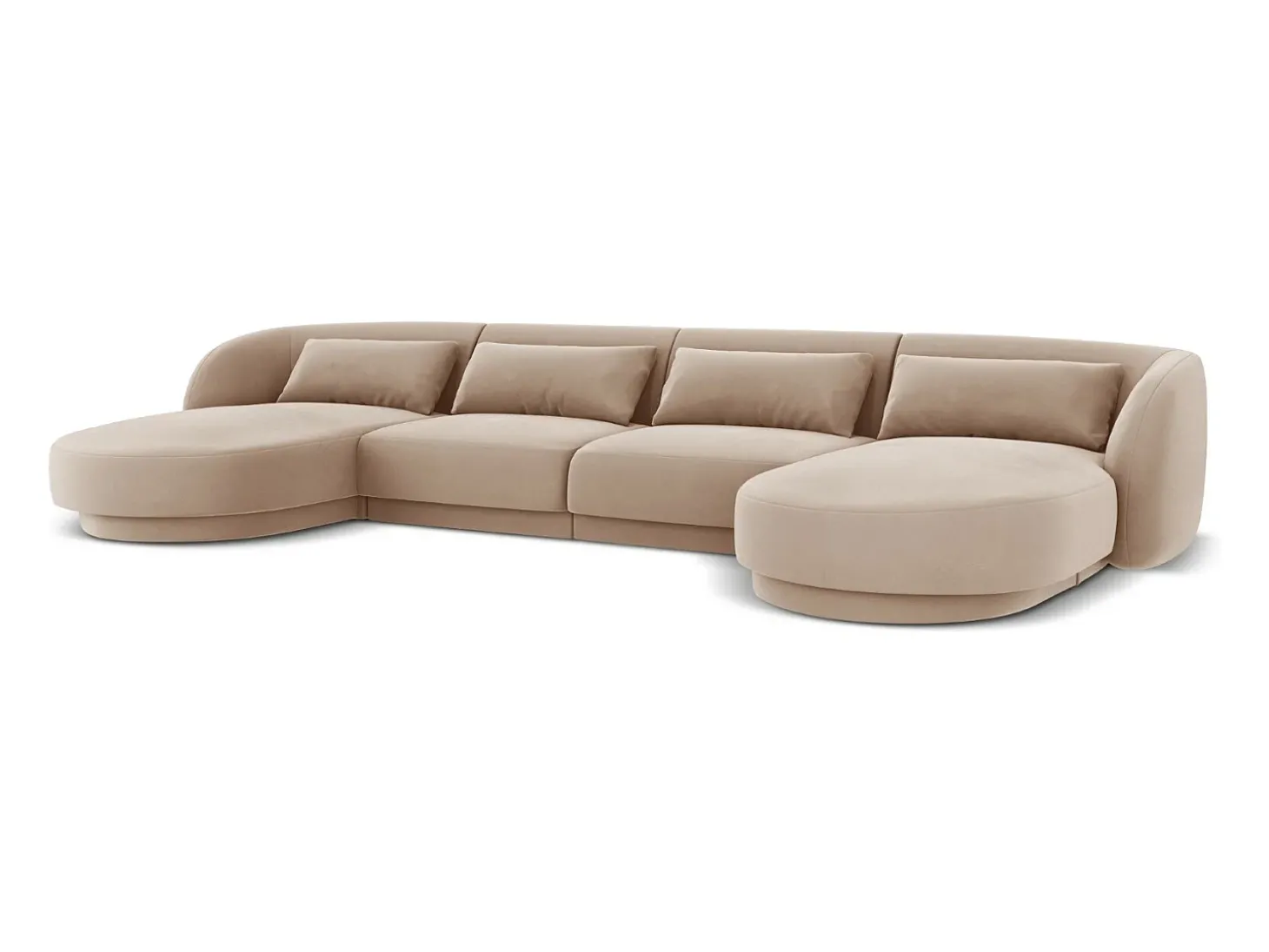 Cosmopolitan Design - Sofá panorâmico "Tulum" 5 lugares em veludo bege - 330x156x70cm