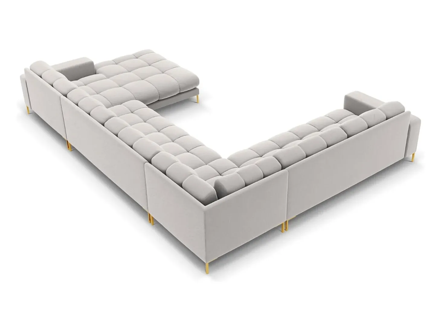 Cosmopolitan Design - Sofá de canto panorâmico à esquerda "Bali" 7 lugares em veludo prata - 327x256x75cm