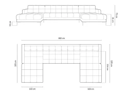 Cosmopolitan Design - Sofá panorâmico "Bali" 7 lugares em tecido estrutural bege - 383x185x75cm