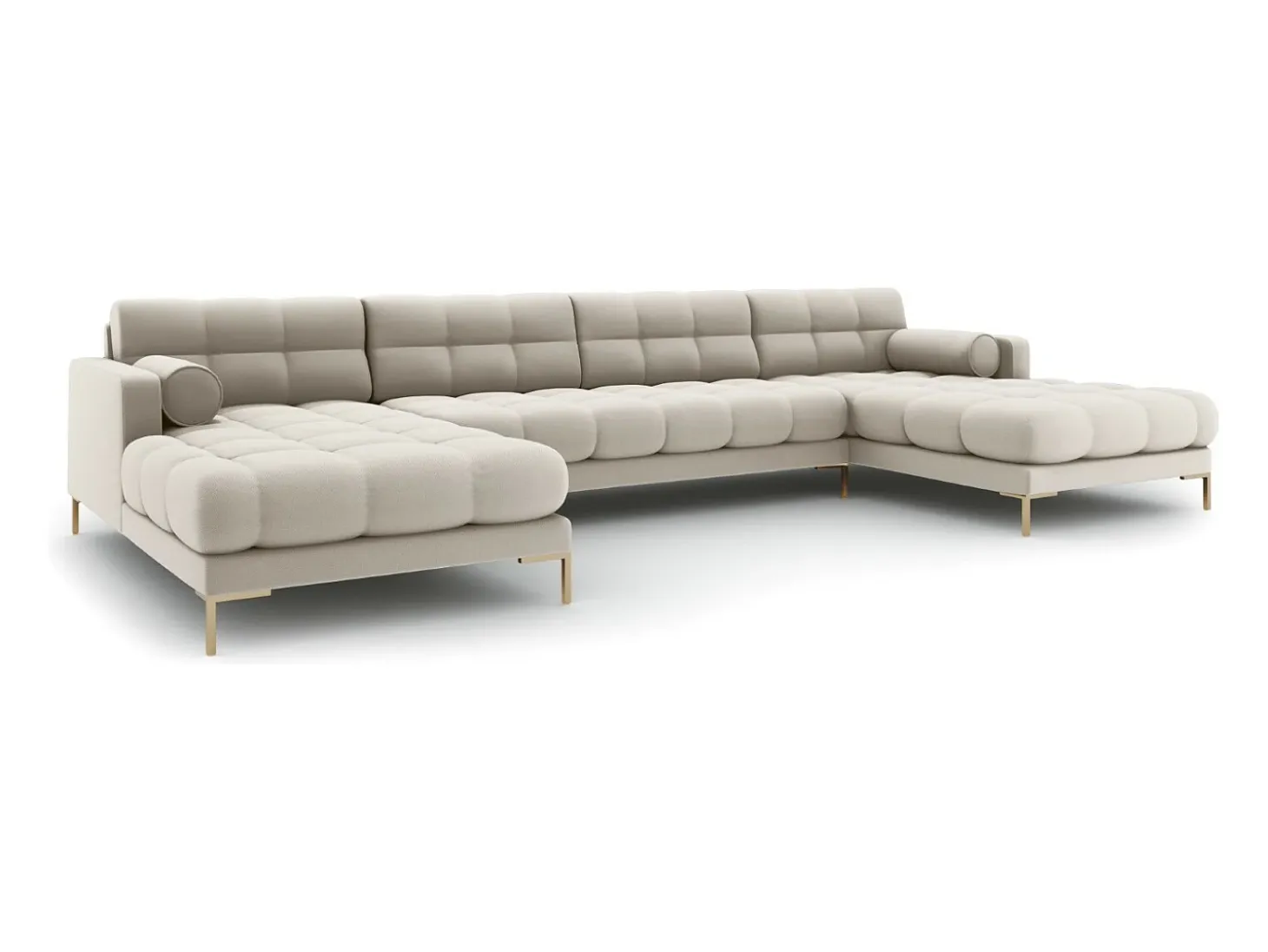 Cosmopolitan Design - Sofá panorâmico "Bali" 7 lugares em tecido estrutural bege - 383x185x75cm