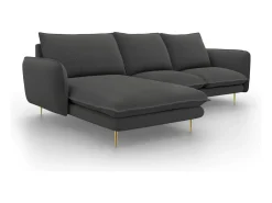 Cosmopolitan Design - Sofá de canto esquerdo "Vienna" 5 lugares em tecido estrutural cinza escuro - 255x170x95cm