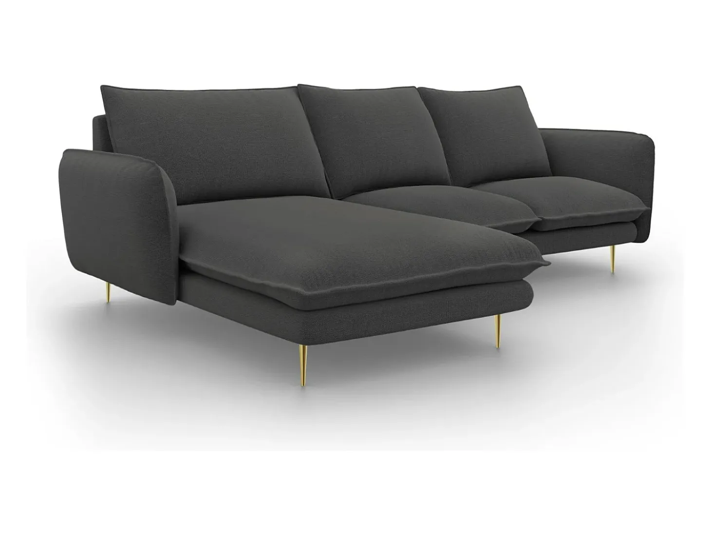 Cosmopolitan Design - Sofá de canto esquerdo "Vienna" 5 lugares em tecido estrutural cinza escuro - 255x170x95cm