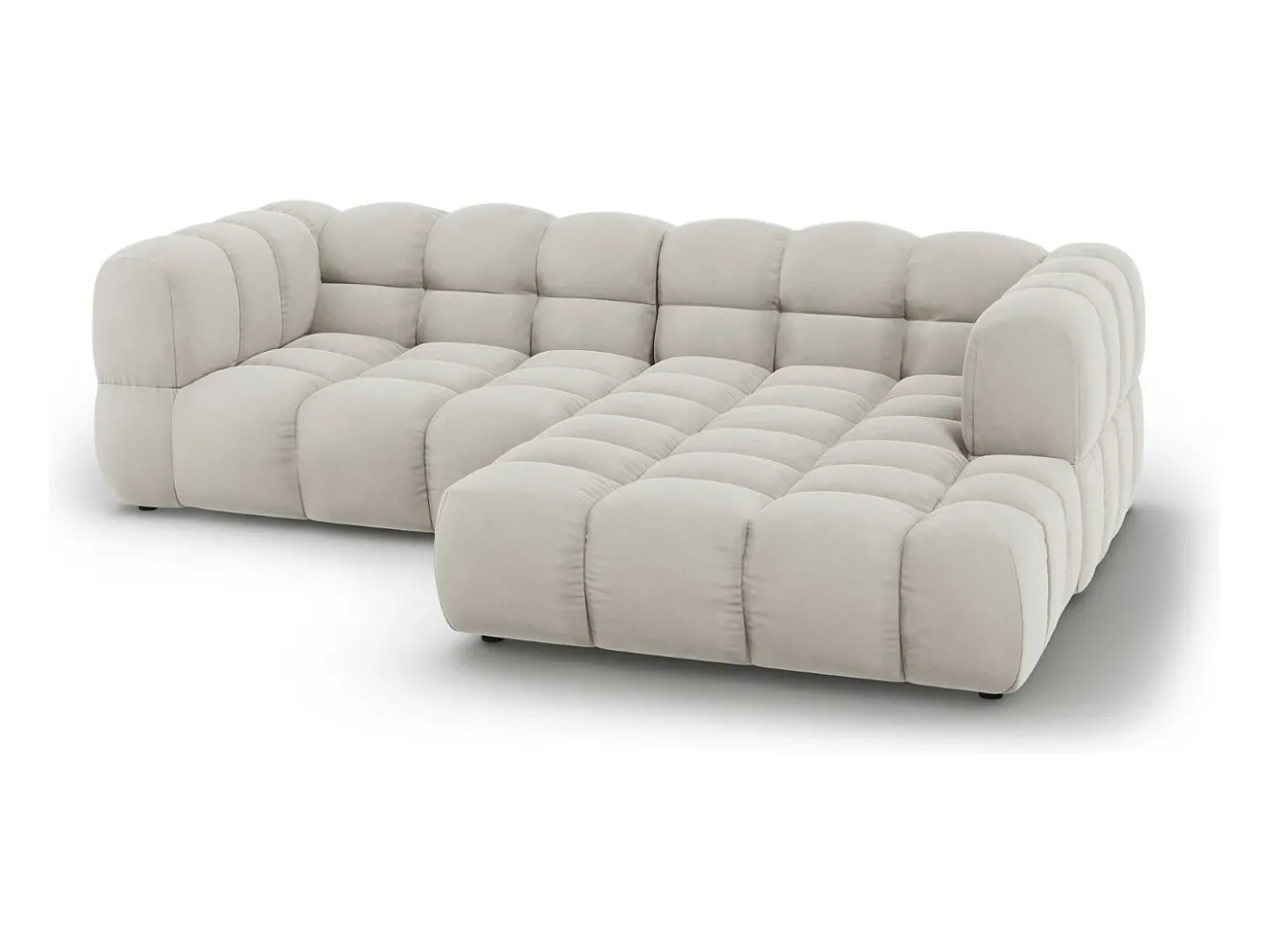 Cosmopolitan Design - Sofá modular de canto direito "Sky" 3 lugares em veludo bege claro - 244x162x75cm