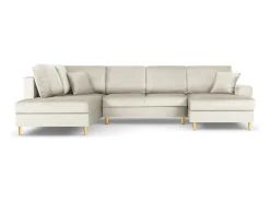 Cosmopolitan Design - Sofá panorâmico convertível esquerdo com caixa de arrumação "Kyoto" 7 lugares em veludo bege claro - 313x194x88cm