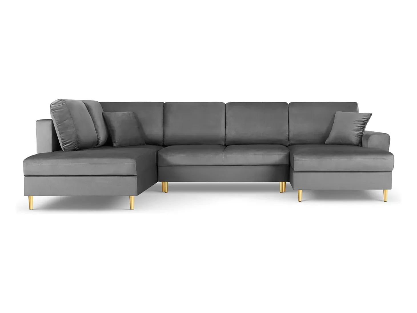 Cosmopolitan Design - Sofá panorâmico convertível esquerdo com caixa de arrumação "Kyoto" 7 lugares em veludo cinza claro - 313x194x88cm