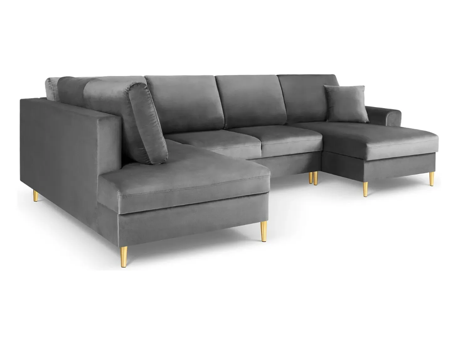 Cosmopolitan Design - Sofá panorâmico convertível esquerdo com caixa de arrumação "Kyoto" 7 lugares em veludo cinza claro - 313x194x88cm