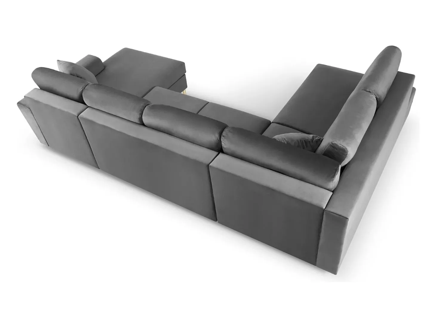 Cosmopolitan Design - Sofá panorâmico convertível esquerdo com caixa de arrumação "Kyoto" 7 lugares em veludo cinza claro - 313x194x88cm