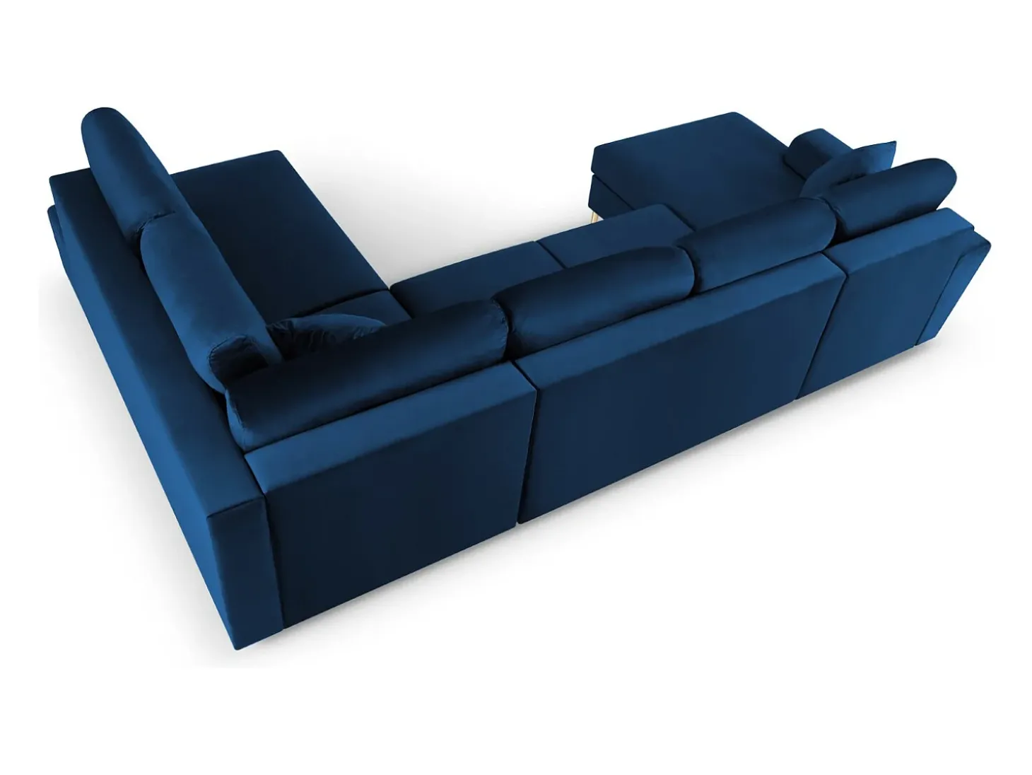Cosmopolitan Design - Sofá panorâmico convertível em linha reta com caixa de arrumação "Kyoto" 7 lugares em veludo azul real - 313x194x88cm
