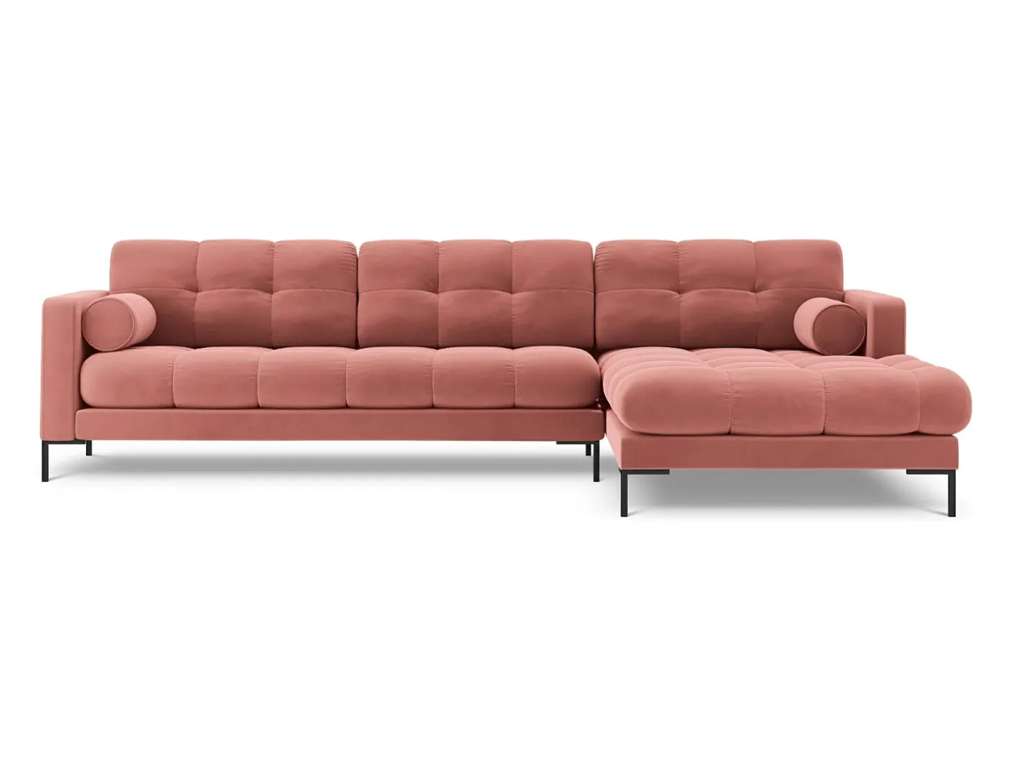 Cosmopolitan Design - Sofá de canto direito "Bali" 5 lugares em veludo rosa - 293x185x75cm