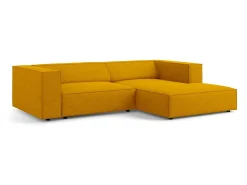 Cosmopolitan Design - Sofá de canto direito "Arendal" 3 lugares em tecido chenille com efeito canelado mostarda - 224x166x70cm