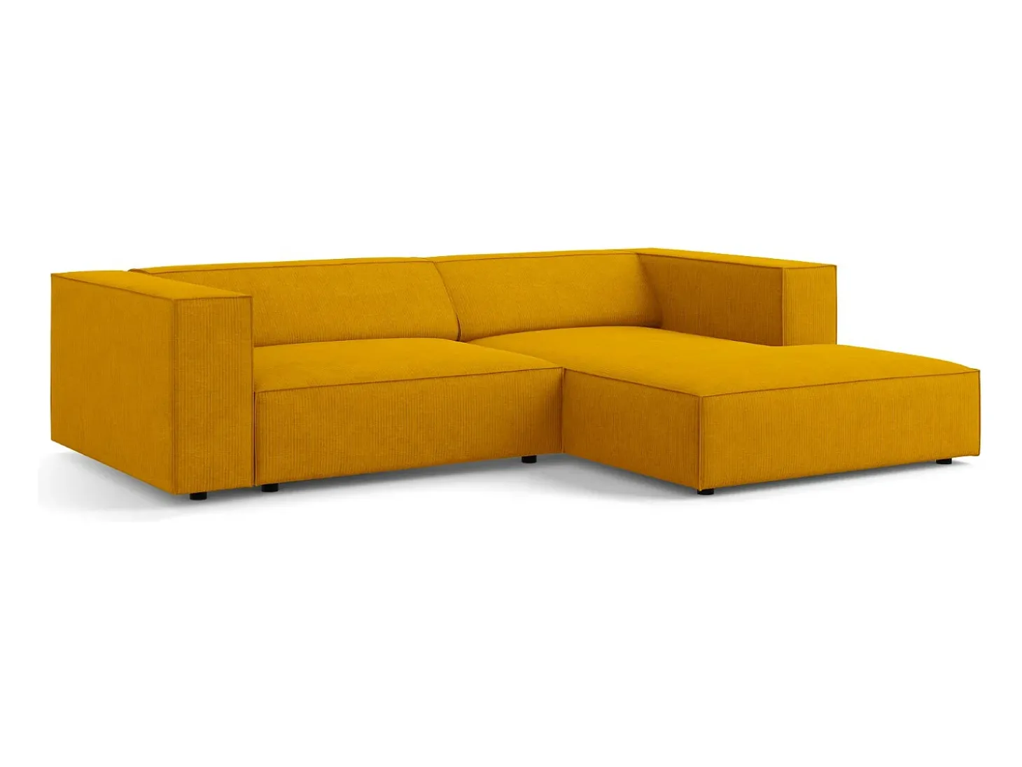 Cosmopolitan Design - Sofá de canto direito "Arendal" 3 lugares em tecido chenille com efeito canelado mostarda - 224x166x70cm