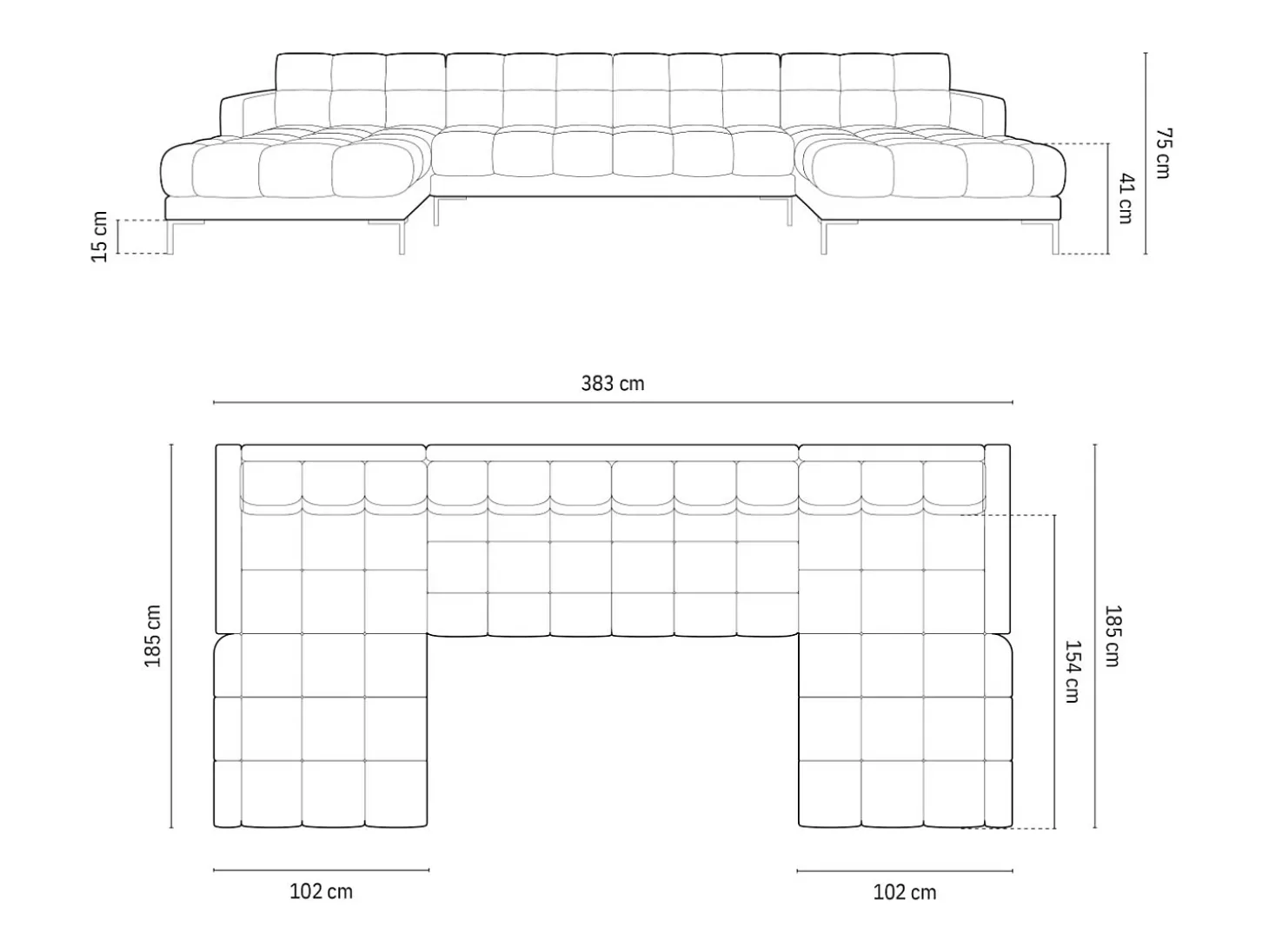 Cosmopolitan Design - Sofá panorâmico "Bali" 7 lugares em veludo azul claro - 383x185x75cm