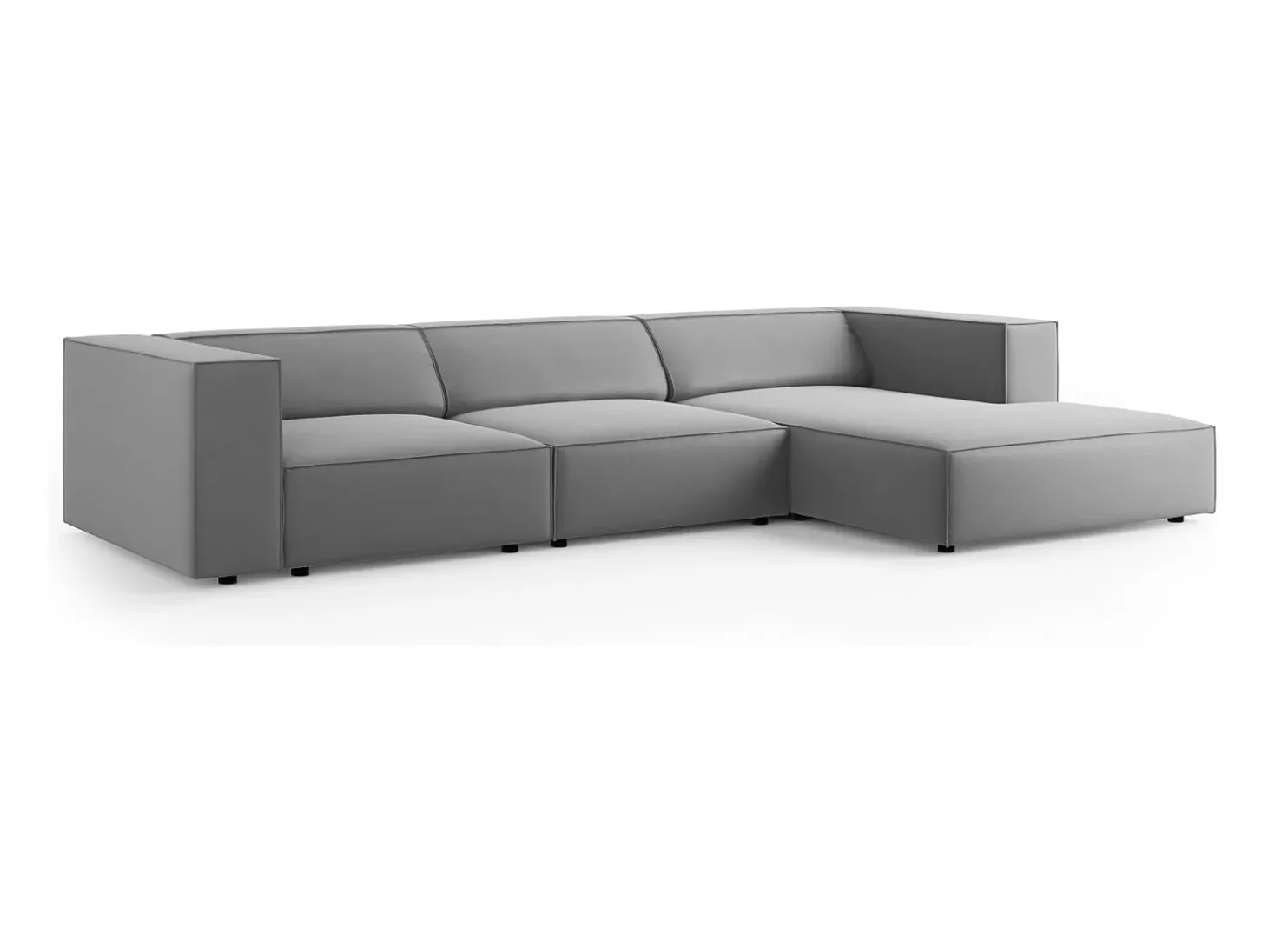 Cosmopolitan Design - Sofá de canto direito "Arendal" 4 lugares em veludo cinza claro - 284x166x70cm