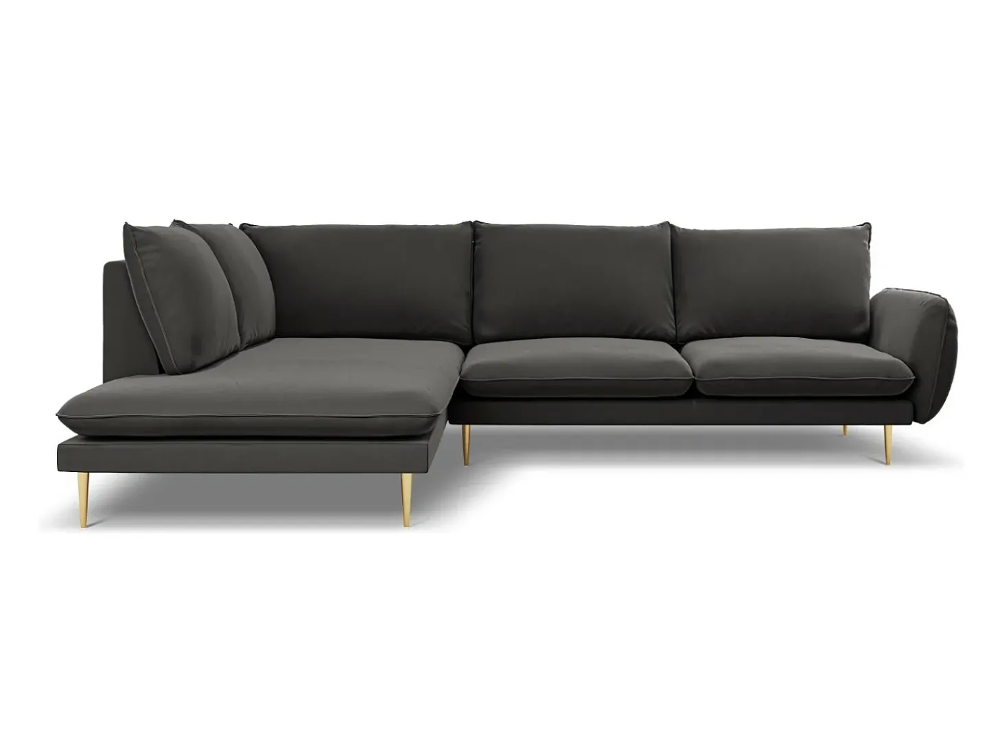Cosmopolitan Design - Sofá de canto esquerdo "Vienna" 6 lugares em veludo cinza escuro - 275x185x95cm