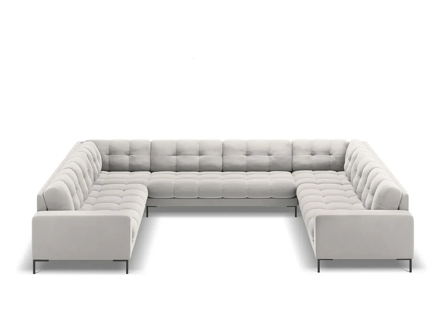 Cosmopolitan Design - Sofá panorâmico "Bali" 9 lugares em veludo prata - 327x256x75cm