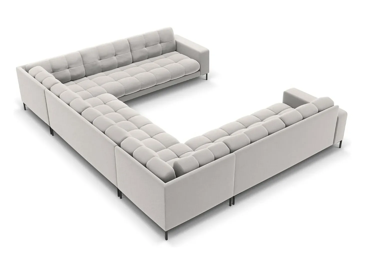 Cosmopolitan Design - Sofá panorâmico "Bali" 9 lugares em veludo prata - 327x256x75cm