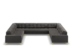 Cosmopolitan Design - Sofá panorâmico "Bali" 9 lugares em veludo cinza escuro - 327x256x75cm