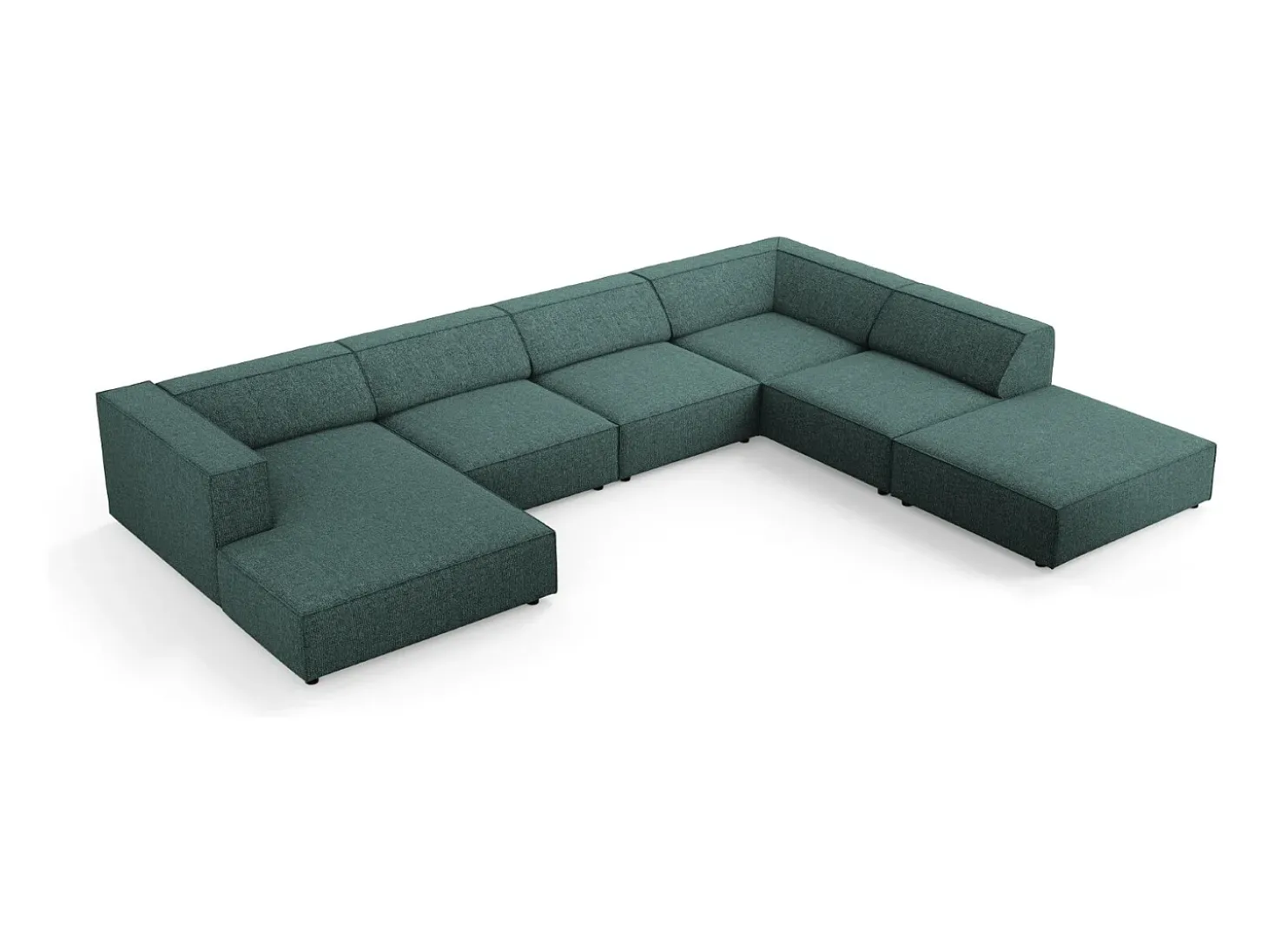 Cosmopolitan Design - Sofá de canto direito panorâmico "Arendal" 7 lugares em tecido chenille petróleo - 364x262x70cm